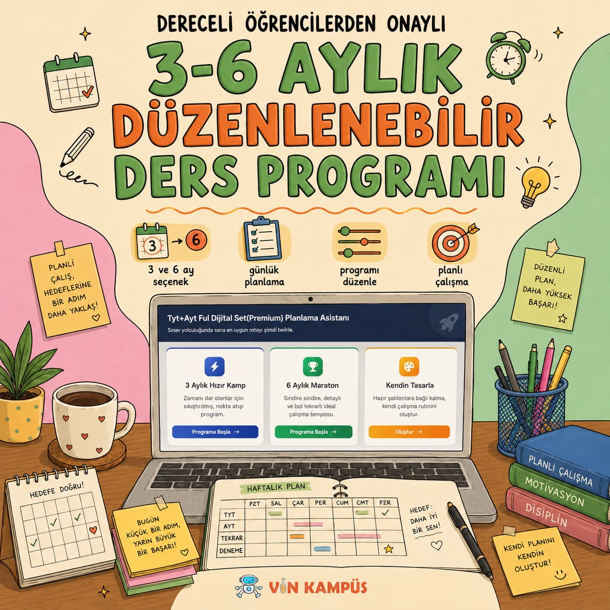 📅 3 ve 6 Aylık Düzenlenebilir Ders Programı