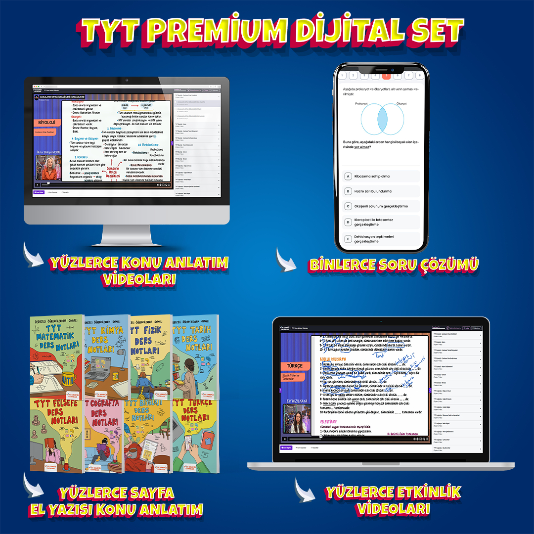 TYT PREMİUM Dijital Set Detaylı Konu Anlatım+ Bİnlerce Soru +Ders Notları + Rehberlik